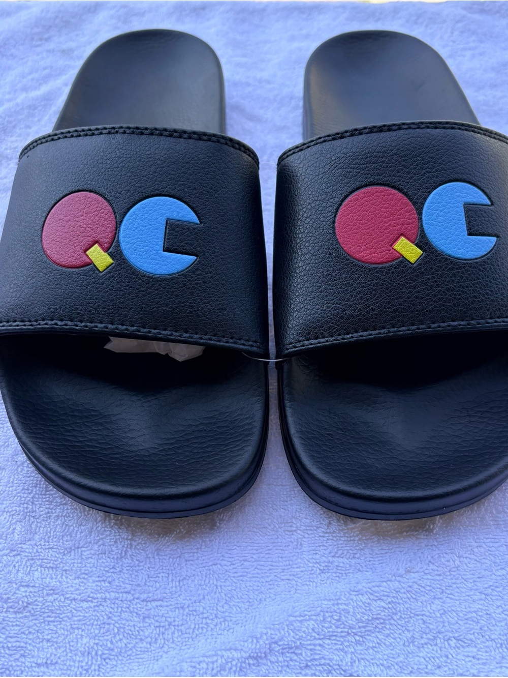 Black Women's Slide Sandals with Color Pop Logo